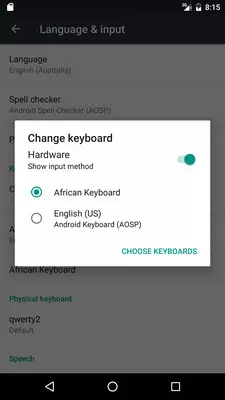 Screenshot - Selecting the keyboard